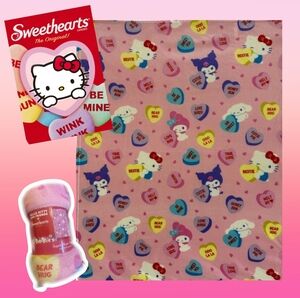 Hello Kitty Cutie Candy Hearts Sweetheart Fleece Throw Blanket 46" x 60" NWT